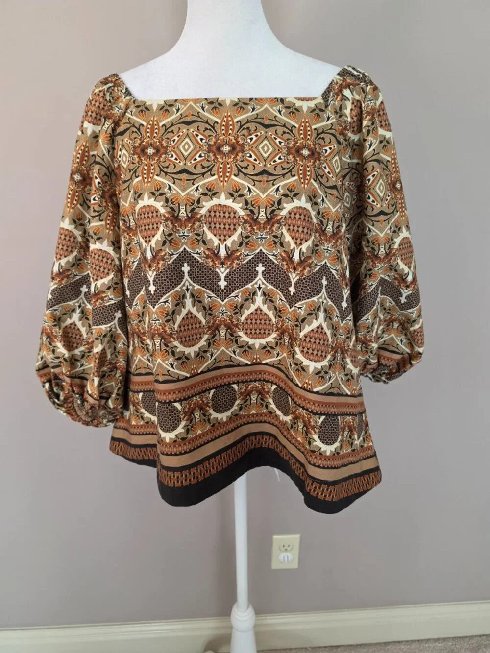Porridge by Anthropologie Balloon Sleeve Square Neckline Top Size Med MWOT - Picture 10 of 10